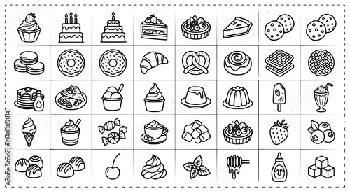 Minimal Outline Dessert and Bakery Food Icon Set Editable Stroke Vector Collection