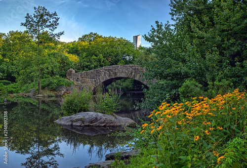 Gapstow Bridge in Central Park in summer