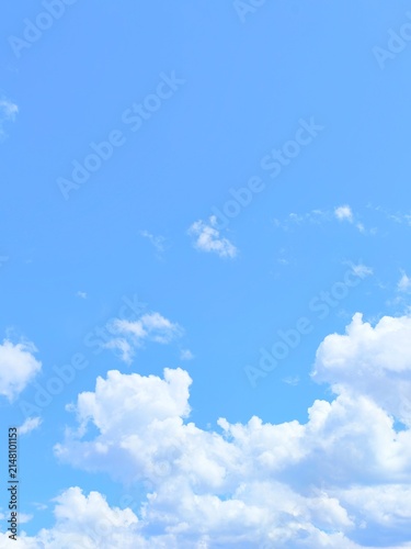 Canvastavla Blue sky and white clouds background beautiful nature day atmosphere clear sunny weather fluffy cloudscape wallpaper bright horizon aerial view for design