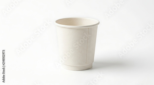 Double-walled white paper cup with a rolled rim, no lid, isolated on a clean white background, for product, display.keywords: double-walled