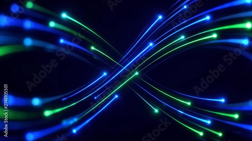 Abstract Digital Transformation Background with Crossing Blue and Green Glowing Light Streams, Data Processing, Business Technology, Information Flow, Modern Network Infrastructure