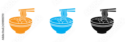 Obraz na płótnie Noodle Bowl Icon with Chopsticks  Set, Asian Cuisine Soup Bowl Vector Graphic, Hot Ramen and Pasta Illustration, Japanese Noodle House Symbol, Chinese Fast Food Restaurant Badge, Tasty Meal
