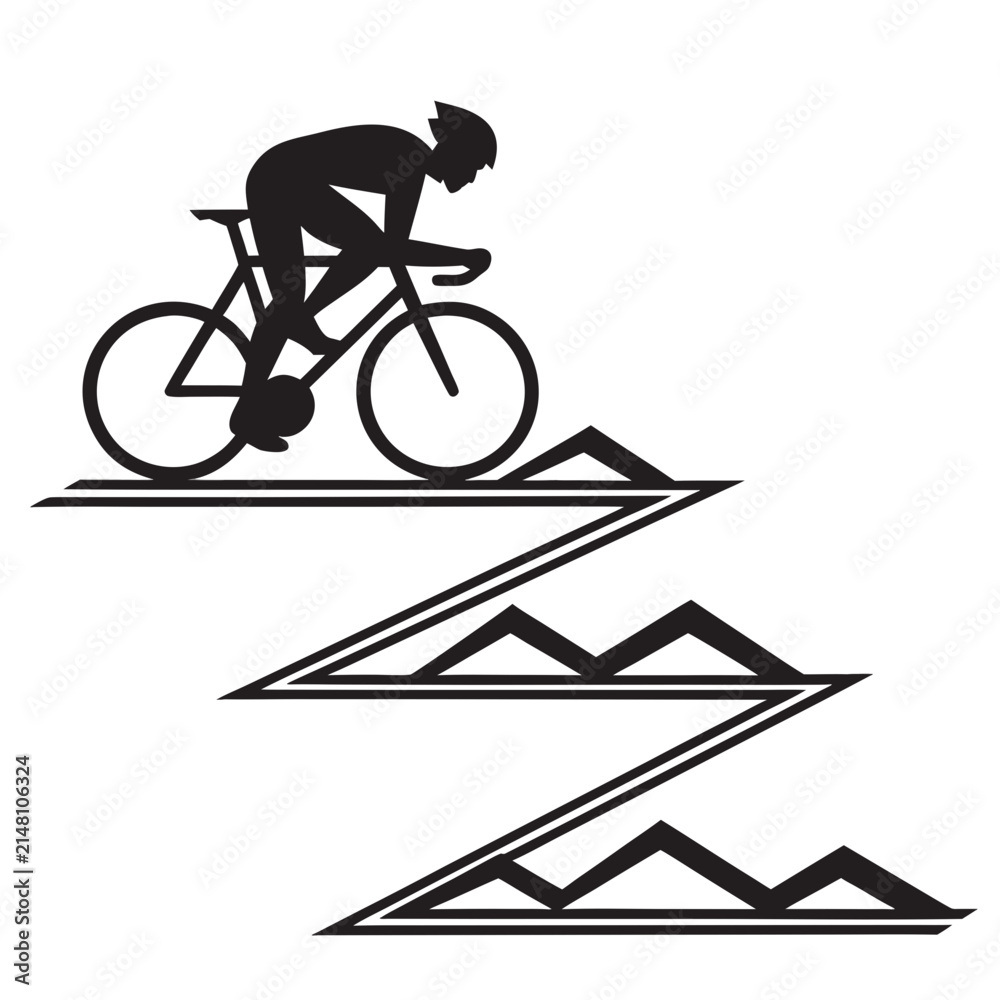 Fototapeta premium Cyclist Riding Road Bike on Mountain Track Silhouette Vector Illustration