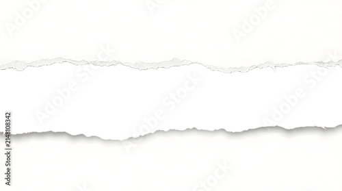 Fotografie White paper sheet with a horizontal torn edge strip featuring a realistic shredd