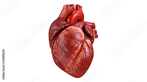 Quadro su tela Realistic human heart with visible arteries and veins, isolated on transparent b
