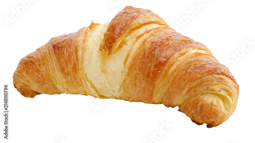 Принти на полотні Golden brown flaky croissant pastry, isolated on transparent background