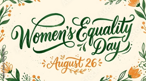 Womens equality day august 26 handlettered calligraphy with floral border