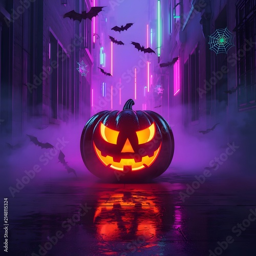 halloween background with pumpkin and bats