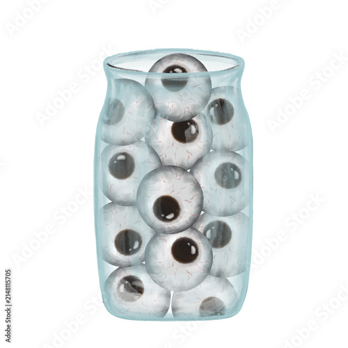 Halloween watercolor elements glass jar eyes isolated on transparent background
