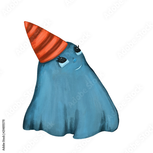 Halloween watercolor ghost characters isolated on transparent background