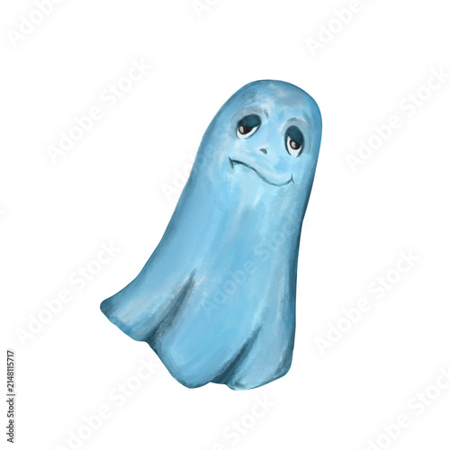 Halloween watercolor ghost characters isolated on transparent background