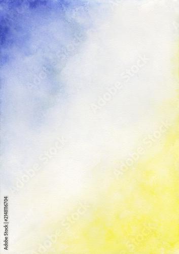 Vintage Grain Accenting Serene Vertical Paper Canvas Highlighting Gentle Periwinkle Blue and Lemon Yellow Watercolor Bleed