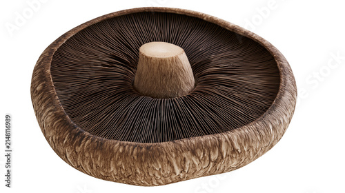 Konstfotografi Large brown portobello mushroom cap with dark gills and thick stem, isolated on