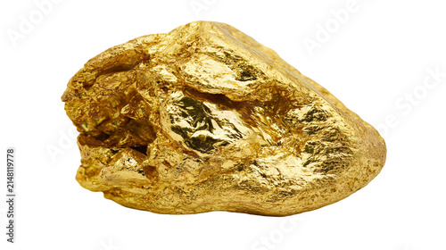 Foto Raw irregular gold nugget with textured surface, isolated on transparent backgro