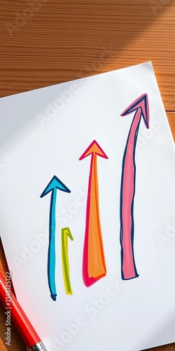 Notes on paper with ascending arrows illustrating growth and strategic planning, planning, roadmap