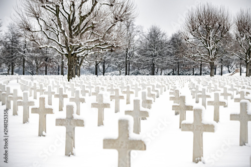 American Cemetery Margraten in the winter after it has snowed