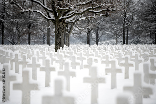 American Cemetery Margraten in the winter after it has snowed
