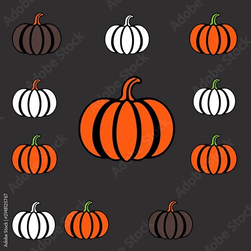 Pumpkin icon set in simple solid black style vectors, autumn, festive
