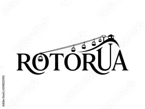 Rotorua Destination Logo with Scenic Gondola Cable Car Illustration