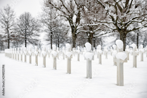 American Cemetery Margraten in the winter after it has snowed