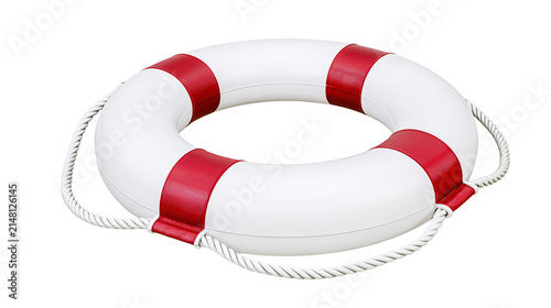 White and red lifebuoy with rope, isolated on transparent background