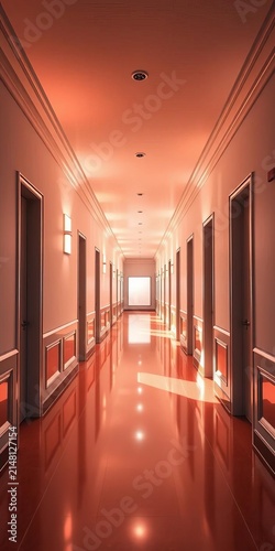 Shining bright corridor with minimalist decor, minimalist, lines