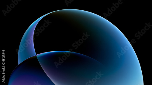 Abstract blue curved shapes with glowing light and smooth gradient arcs on black background