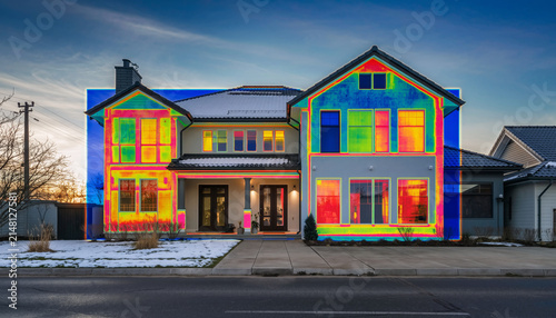 Colorful house with thermal imaging effect on the exterior walls.