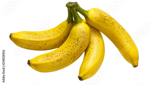 Obraz na plátne Bunch of ripe yellow bananas with brown spots, isolated on transparent backgroun