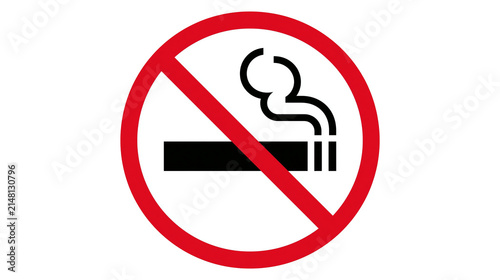 Canvastavla Red prohibition circle with cigarette and smoke symbol, isolated on transparent