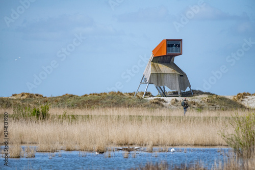 The Marker Wadden nature reserve in Lake Marker in the Netherlands, Flevo province. Artificial archipelago, Birdwatching tower.