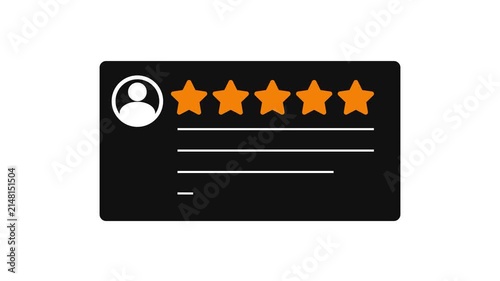 Animated colorful five star customer review ratings and user profile icons inside speech bubbles popping up on a white background