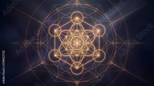 Sacred geometry and golden ratio composition, glowing gold light, abstract.