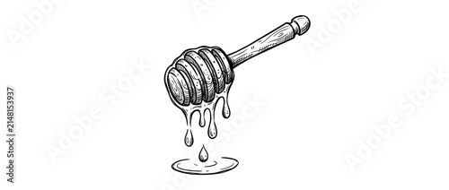Принти на полотні Hand-drawn honey dipper dripping sweet liquid isolated