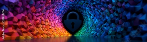 AI technology, data security, digital transformation, Colorful Watercolor Tunnel Representing Data Privacy in a Panoramic Perspective View