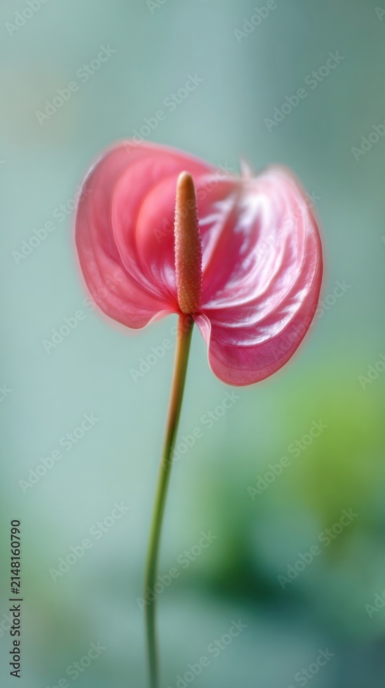 Fototapeta premium Elegant pink anthurium flower close-up, perfect for mobile wallpaper.