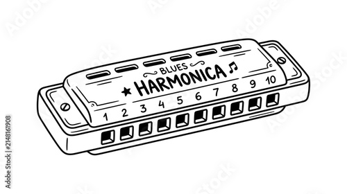 Foto Isolated Blues Harmonica Drawing