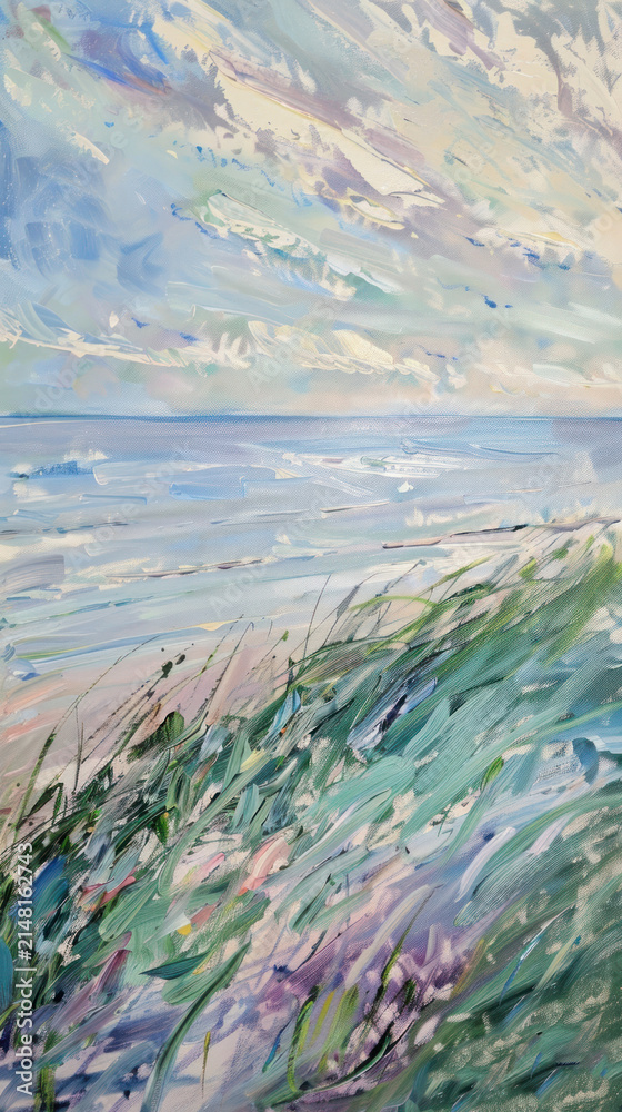 Fototapeta premium Impressionist seascape with pastel hues, perfect for mobile wallpaper.