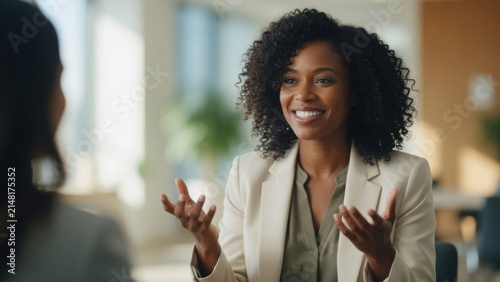 Confident Businesswoman Explaining Ideas in Office Meeting