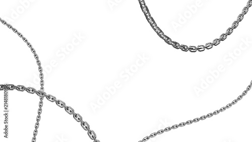 Silver Chain Link Frame Isolated on White Background Symbolizing Security Strength Connection and Protection with Shiny Metal Links in a 3D Jewelry Style Design