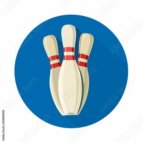 Bowling pin icon, sports game equipment symbol in flat vector design