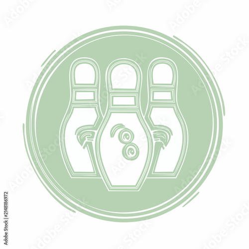 Green bowling pin icon featuring three decorative pins in a circular badge design