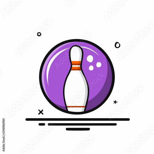 Purple circle bowling pin vector icon illustration with sketchy style and black outlines