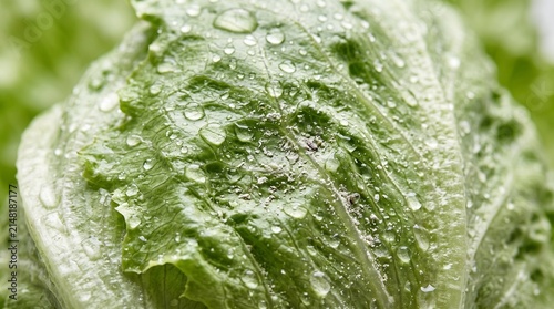 Extreme Close-Up of Iceberg Lettuce Leaves with Water Droplets and Residue Detail for Food Contamination Risk Concept