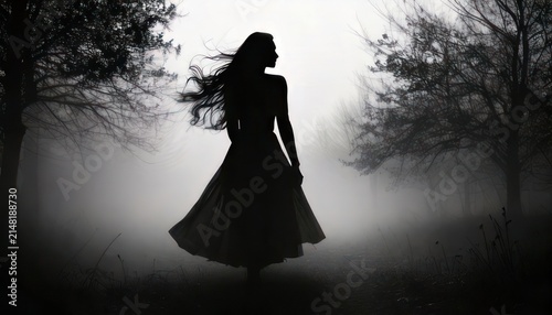 Mysterious Silhouette - A Womans Journey Through a Dreamlike Landscape.