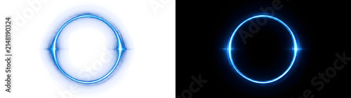 Cuadro en lienzo Blue glowing circle light ring frame shining brightly on black background as iso