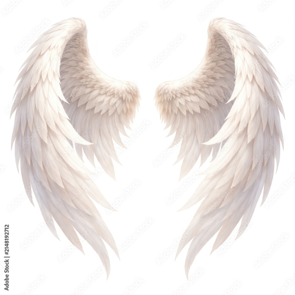 Obraz premium Elegant white angel wings on a pure white background.