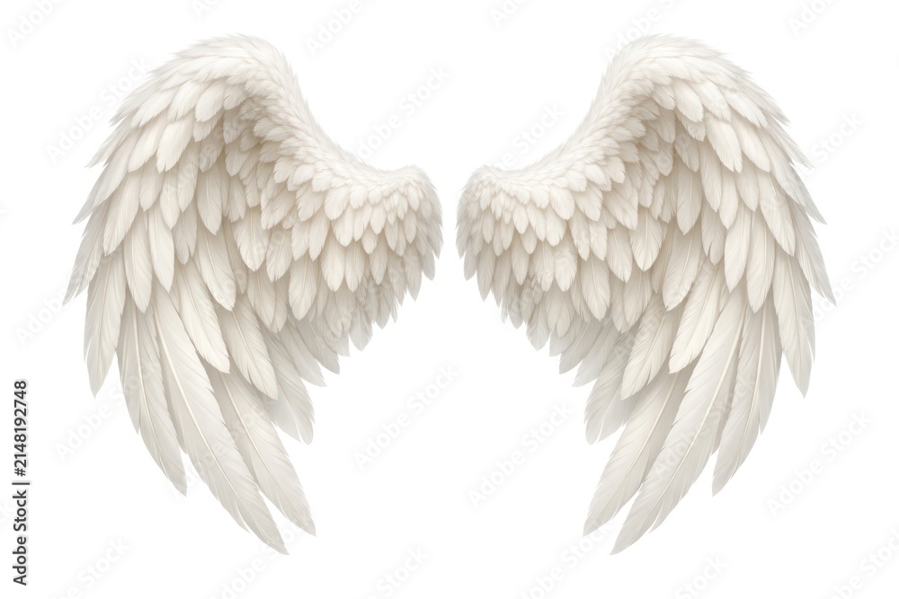 Obraz premium Elegant white angel wings illustration on white background.
