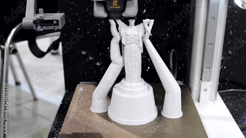 Process printing on 3D printer. The 3D printing process from molten plastic white color. 3D printing technology. FDM technologies. Fused Deposition Modeling. Additive manufacturing.