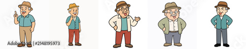 Set of vector illustrations of a grandfather sticking out his tongue mockingly.
